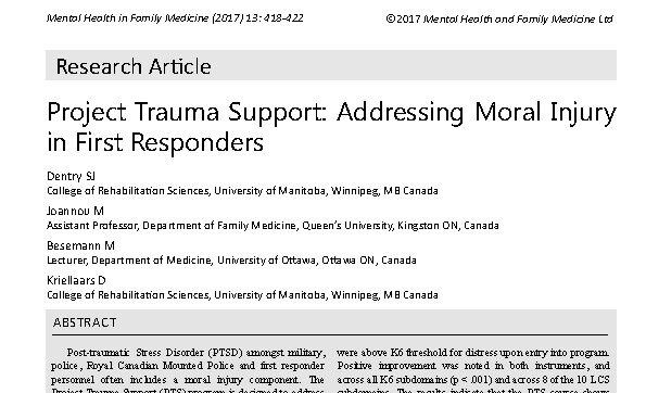 Post-Traumatic Stress Disorder (PTSD) in Canada